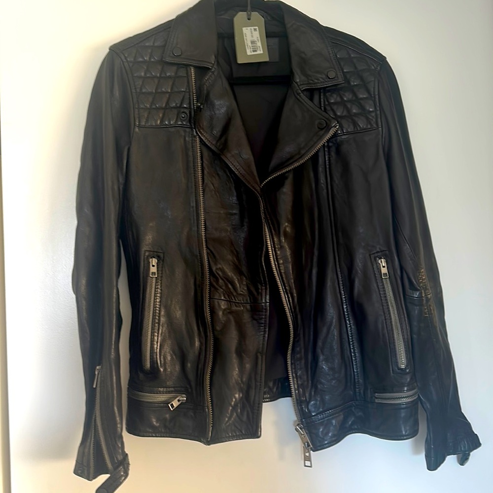 Allsaints conroy leather biker ink navy